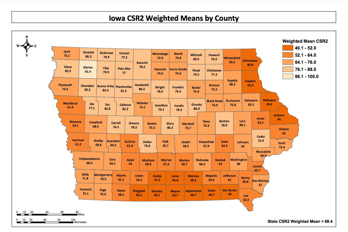 Iowa CSR2 Averages per County